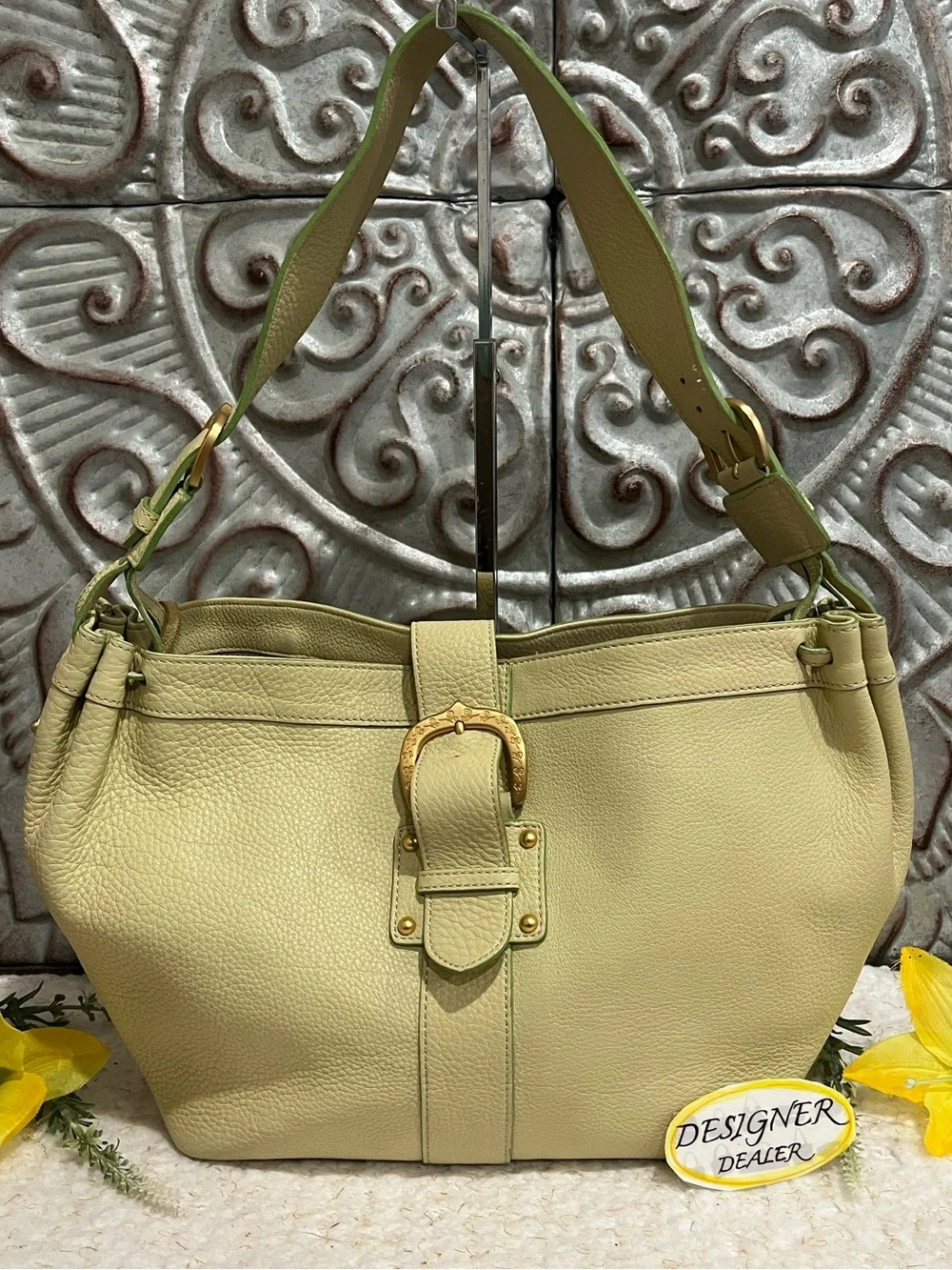 DOONEY & BOURKE  Vintage Pebbled Leather Lime Green Hobo Shoulder Bag